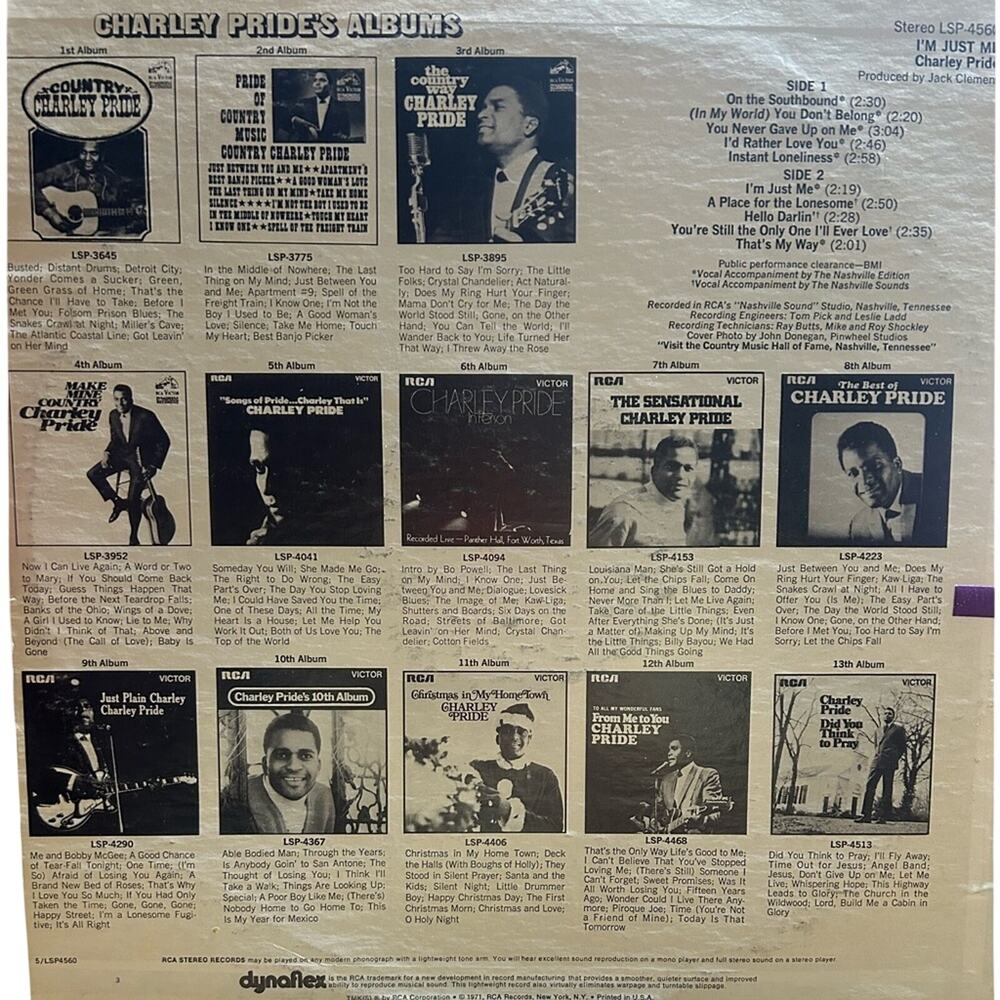 Charley Pride Vinyl Record - I'm Just Me - 1971 - Picture 2 of 4